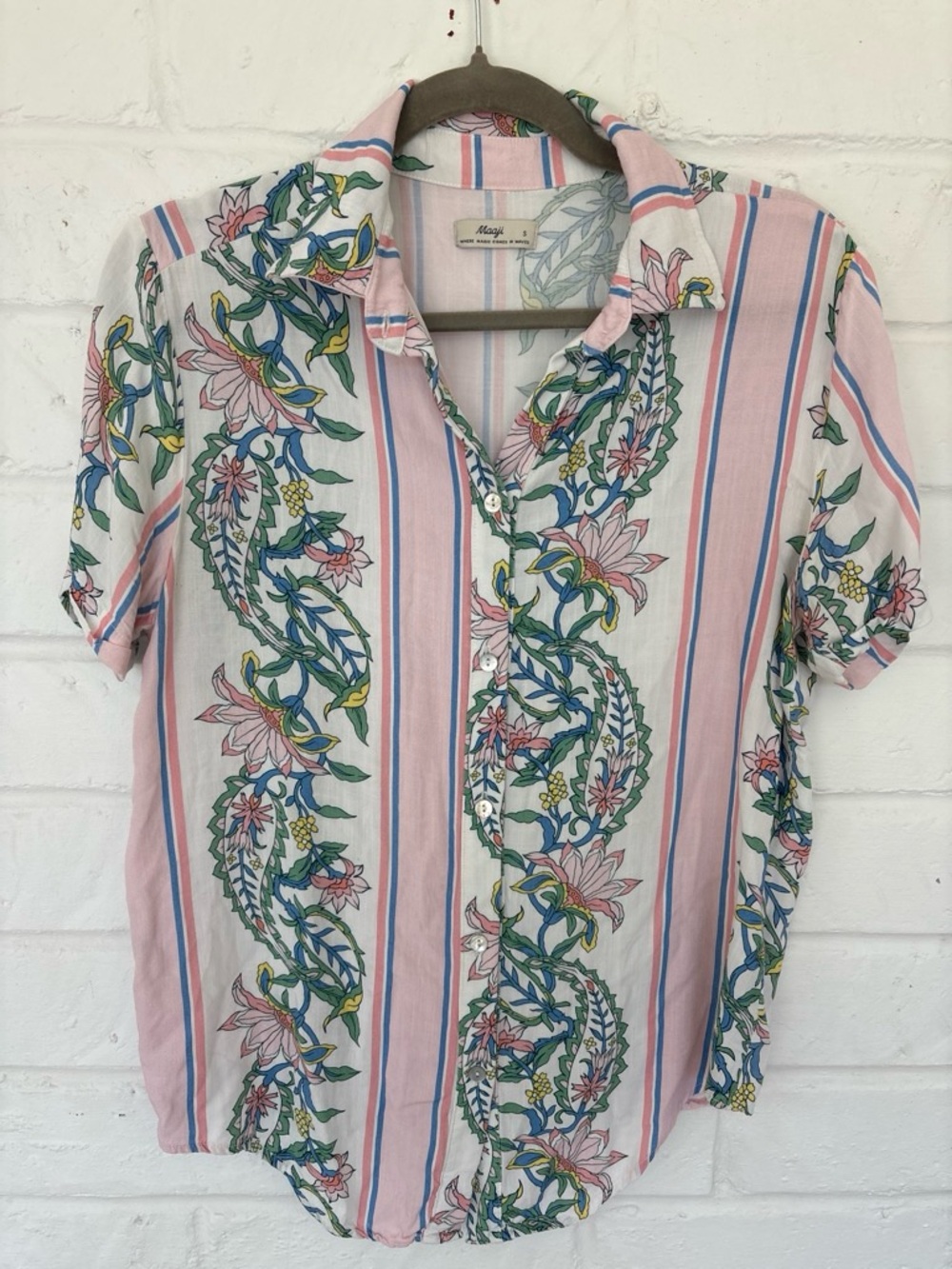Maaji Pink, White & Blue Floral Stripe Button-Up Shirt